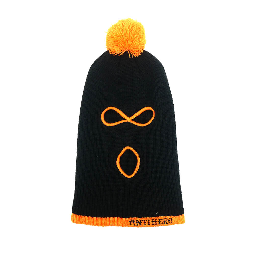 ANTIHERO KNITCAP アンチヒーロー ニットキャップ FULL FACE POMSKI BEANIE BLACK/ORANGE スケートボード スケボー 
