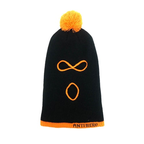ANTIHERO KNITCAP アンチヒーロー ニットキャップ FULL FACE POMSKI BEANIE BLACK/ORANGE スケートボード スケボー 