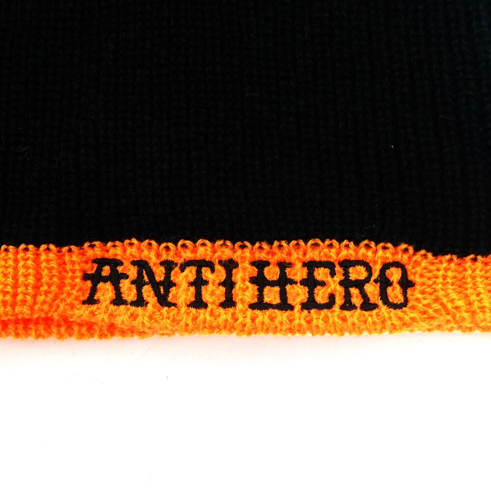 ANTIHERO KNITCAP アンチヒーロー ニットキャップ FULL FACE POMSKI BEANIE BLACK/ORANGE スケートボード スケボー 2
