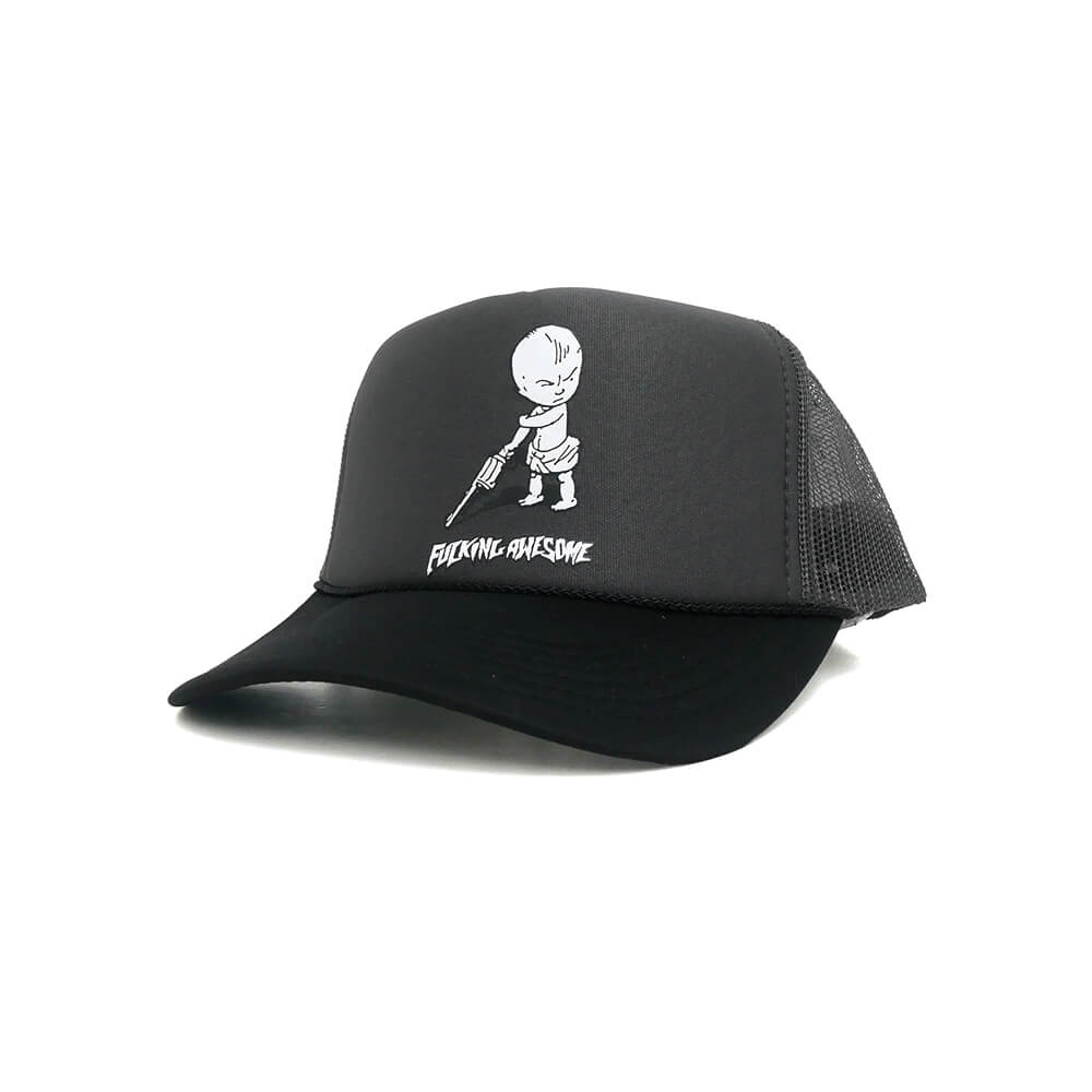 FUCKING AWESOME MESHCAP ファッキンオーサム メッシュキャップ GUN BABY SOFTFOAM TRUCKER GREY/BLACK スケートボード スケボー 