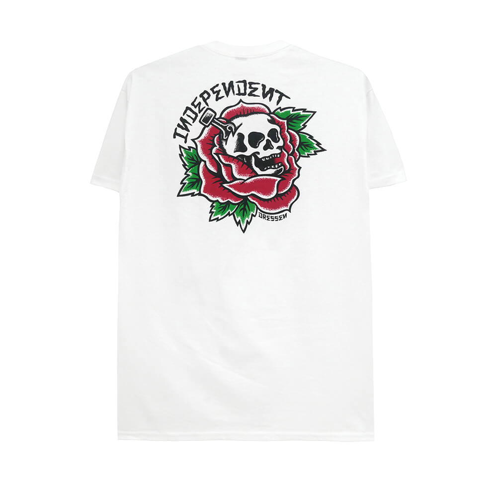  INDEPENDENT T-SHIRT インディペンデント Tシャツ DRESSEN SKULL ROSE WHITE スケートボード スケボー 