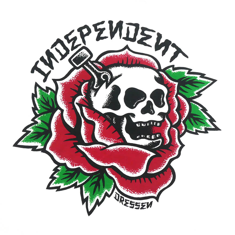  INDEPENDENT T-SHIRT インディペンデント Tシャツ DRESSEN SKULL ROSE WHITE スケートボード スケボー 3