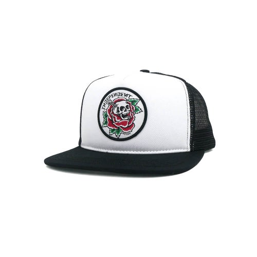  INDEPENDENT MESHCAP インディペンデント メッシュキャップ DRESSEN SKULL ROSE TRUCKER SNAPBACK WHITE/BLACK スケートボード スケボー 
