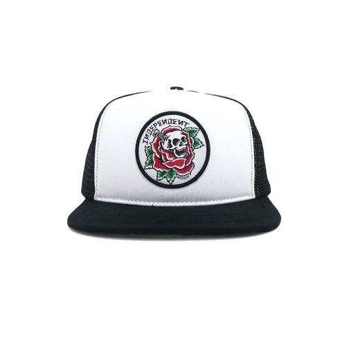  INDEPENDENT MESHCAP インディペンデント メッシュキャップ DRESSEN SKULL ROSE TRUCKER SNAPBACK WHITE/BLACK スケートボード スケボー 1
