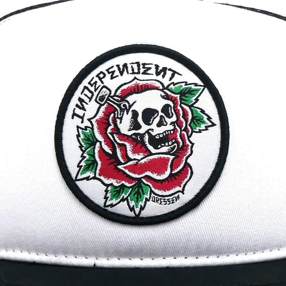  INDEPENDENT MESHCAP インディペンデント メッシュキャップ DRESSEN SKULL ROSE TRUCKER SNAPBACK WHITE/BLACK スケートボード スケボー 4