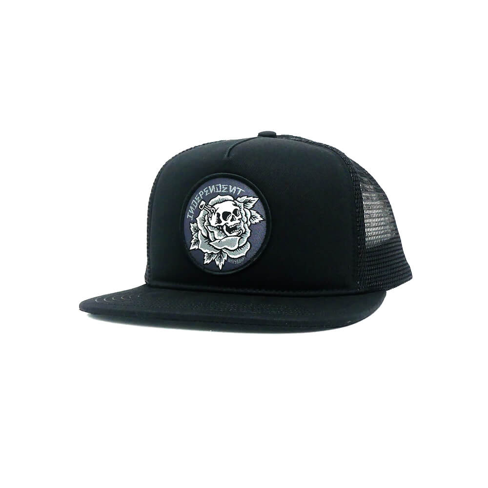 INDEPENDENT MESHCAP インディペンデント メッシュキャップ DRESSEN SKULL ROSE TRUCKER SNAPBACK BLACK スケートボード スケボー 