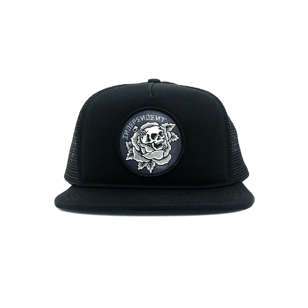 INDEPENDENT MESHCAP インディペンデント メッシュキャップ DRESSEN SKULL ROSE TRUCKER SNAPBACK BLACK スケートボード スケボー 1