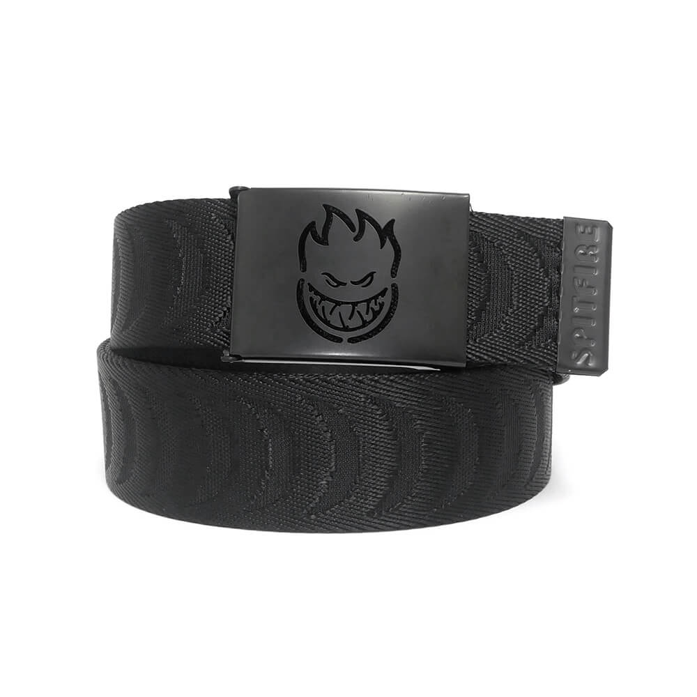 SPITFIRE BELT スピットファイヤー ベルト BIGHEAD CUTOUT CRESCENT JACQUARD WEB BLACK/BLACK スケートボード スケボー　1