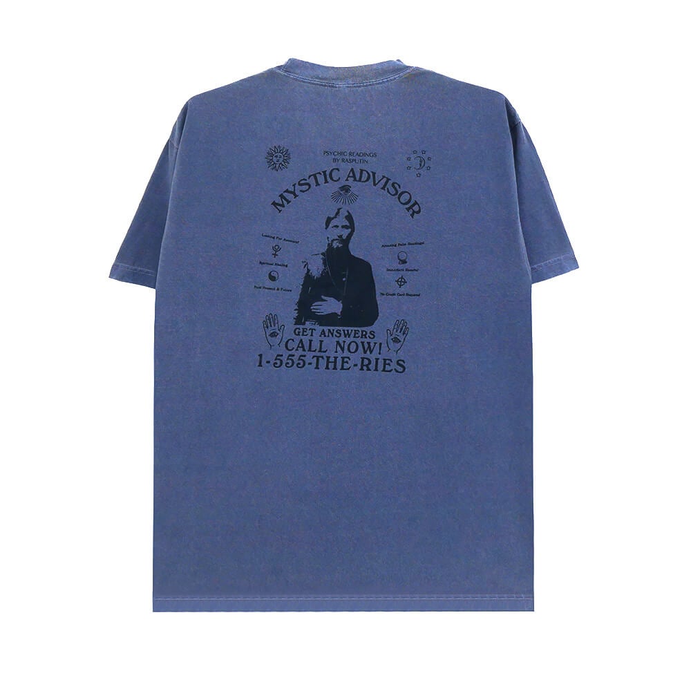 THEORIES T-SHIRT セオリーズ Tシャツ MYSTIC ADVISOR GARMENT DYED WHASHED NAVY スケートボード スケボー 