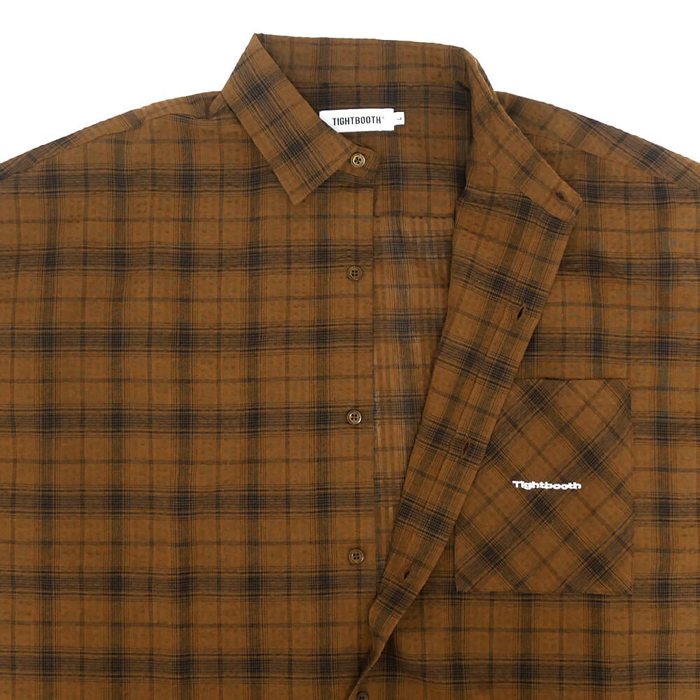 TIGHTBOOTH（TBPR） SHORT SLEEVE SHIRTS タイトブース 半袖シャツ PLAID BROWN スケートボード スケボー 3