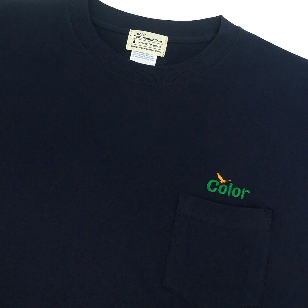 COLOR COMMUNICATIONS T-SHIRT カラーコミュニケーションズ Tシャツ WAWA OWL EMB POCKET NAVY 刺繍ロゴ スケートボード スケボー 1