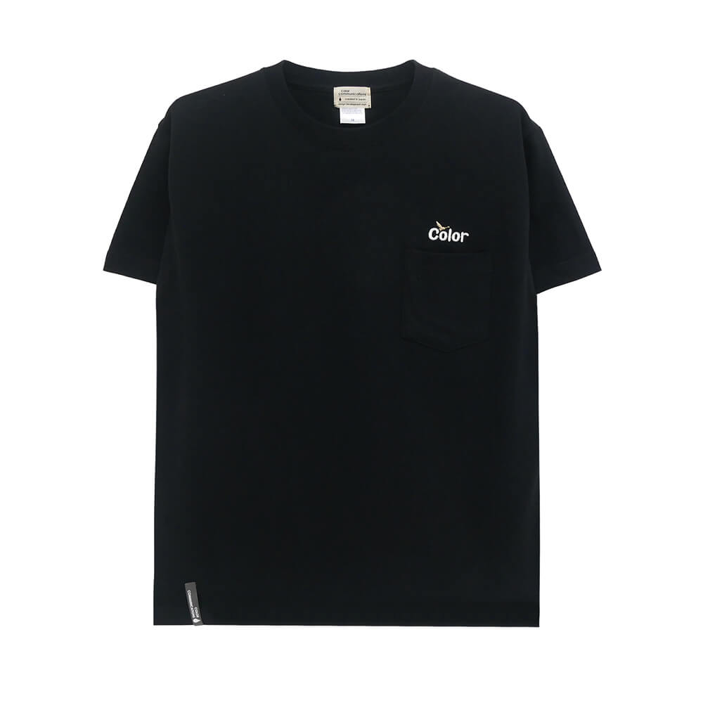COLOR COMMUNICATIONS T-SHIRT カラーコミュニケーションズ Tシャツ WAWA OWL EMB POCKET BLACK 刺繍ロゴ スケートボード スケボー 