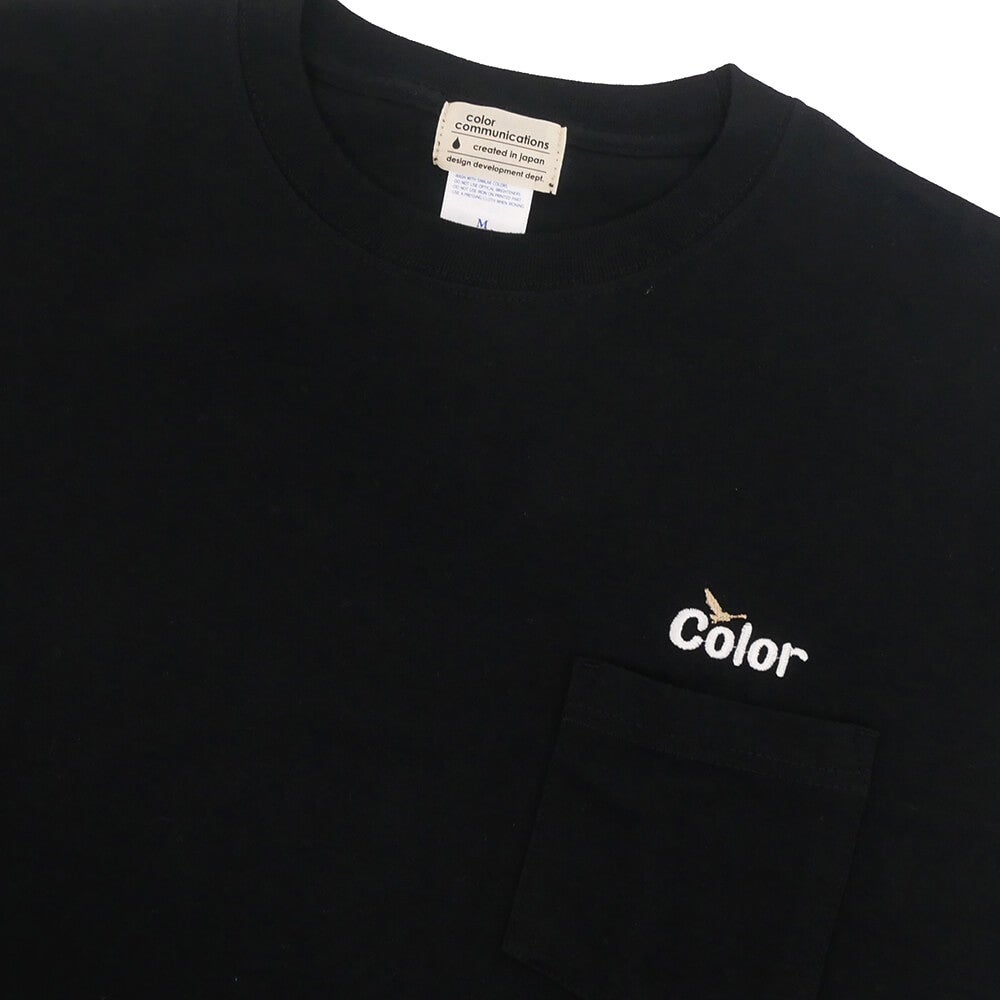 COLOR COMMUNICATIONS T-SHIRT カラーコミュニケーションズ Tシャツ WAWA OWL EMB POCKET BLACK 刺繍ロゴ スケートボード スケボー 1