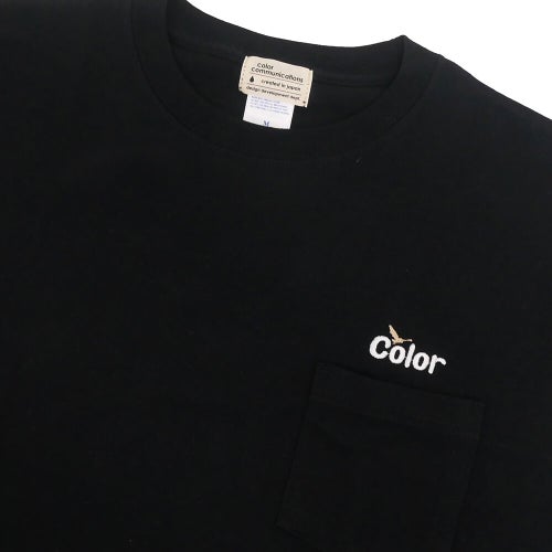 COLOR COMMUNICATIONS T-SHIRT カラーコミュニケーションズ Tシャツ WAWA OWL EMB POCKET BLACK 刺繍ロゴ スケートボード スケボー 1
