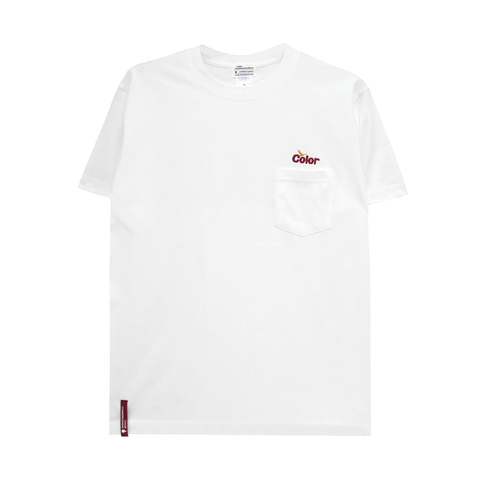 COLOR COMMUNICATIONS T-SHIRT カラーコミュニケーションズ Tシャツ WAWA OWL EMB POCKET WHITE 刺繍ロゴ スケートボード スケボー 