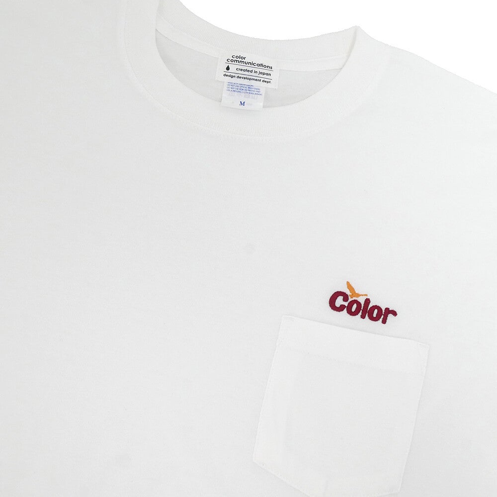 COLOR COMMUNICATIONS T-SHIRT カラーコミュニケーションズ Tシャツ WAWA OWL EMB POCKET WHITE 刺繍ロゴ スケートボード スケボー 1