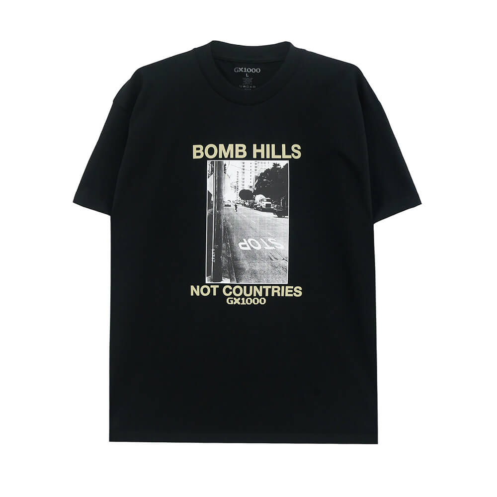 GX1000 T-SHIRT ジーエックス1000 Tシャツ BOMB HILLS NOT COUNTRIES BLACK/TAN スケートボード スケボー 