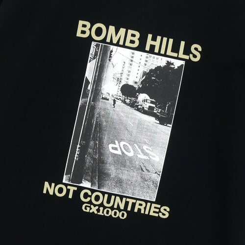 GX1000 T-SHIRT ジーエックス1000 Tシャツ BOMB HILLS NOT COUNTRIES BLACK/TAN スケートボード スケボー 1