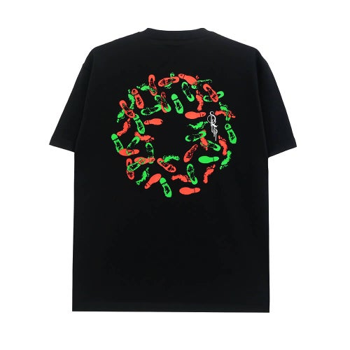 STRUSH T-SHIRT ストラッシュ Tシャツ FOOT PRINTS BLACK スケートボード スケボー 