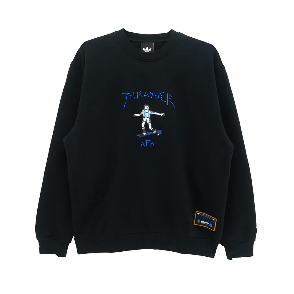 ADIDAS SKATEBOARDING CREW SWEAT アディダススケートボーディング トレーナー THRASHER x AFA GONZ KX4545 BLACK スケートボード スケボー 