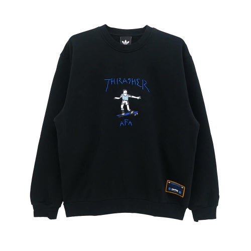 ADIDAS SKATEBOARDING CREW SWEAT アディダススケートボーディング トレーナー THRASHER x AFA GONZ KX4545 BLACK スケートボード スケボー 
