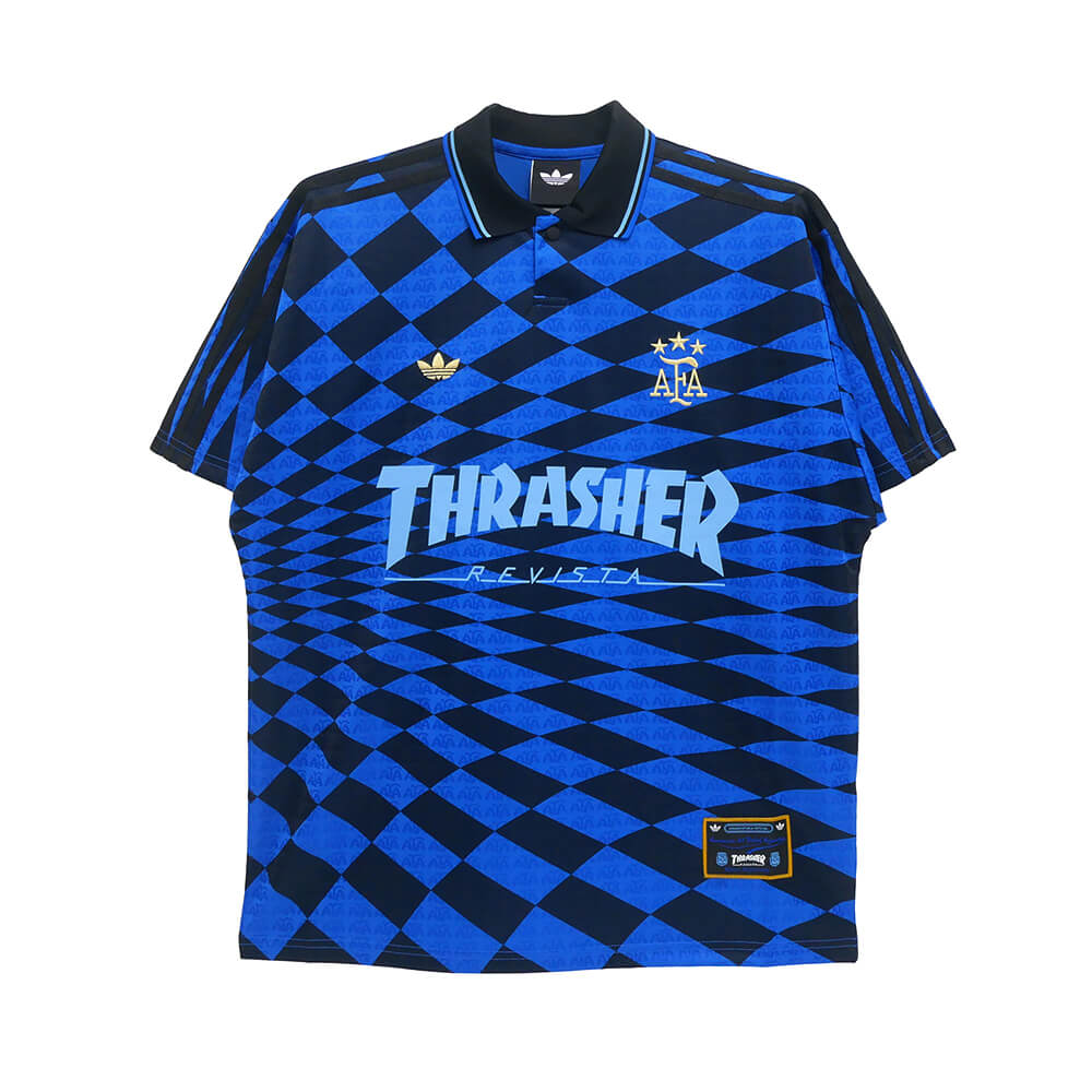 ADIDAS SKATEBOARDING SHORT SLEEVE SHIRTS アディダススケートボーディング 半袖シャツ THRASHER x AFA JERSEY KX4551 BLACK/BLUE スケートボード スケボー 