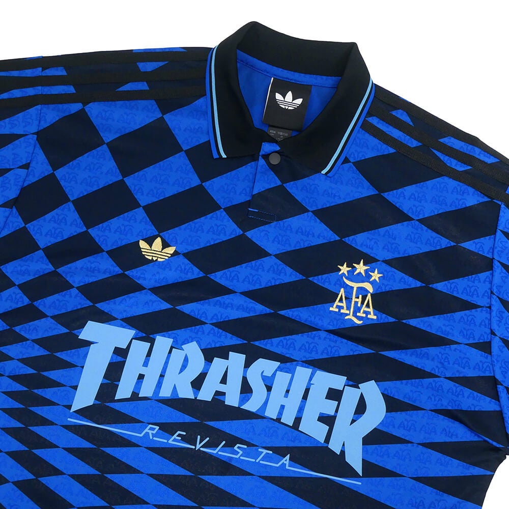 ADIDAS SKATEBOARDING SHORT SLEEVE SHIRTS アディダススケートボーディング 半袖シャツ THRASHER x AFA JERSEY KX4551 BLACK/BLUE スケートボード スケボー 1