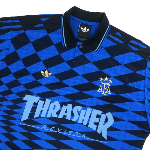 ADIDAS SKATEBOARDING SHORT SLEEVE SHIRTS アディダススケートボーディング 半袖シャツ THRASHER x AFA JERSEY KX4551 BLACK/BLUE スケートボード スケボー 1