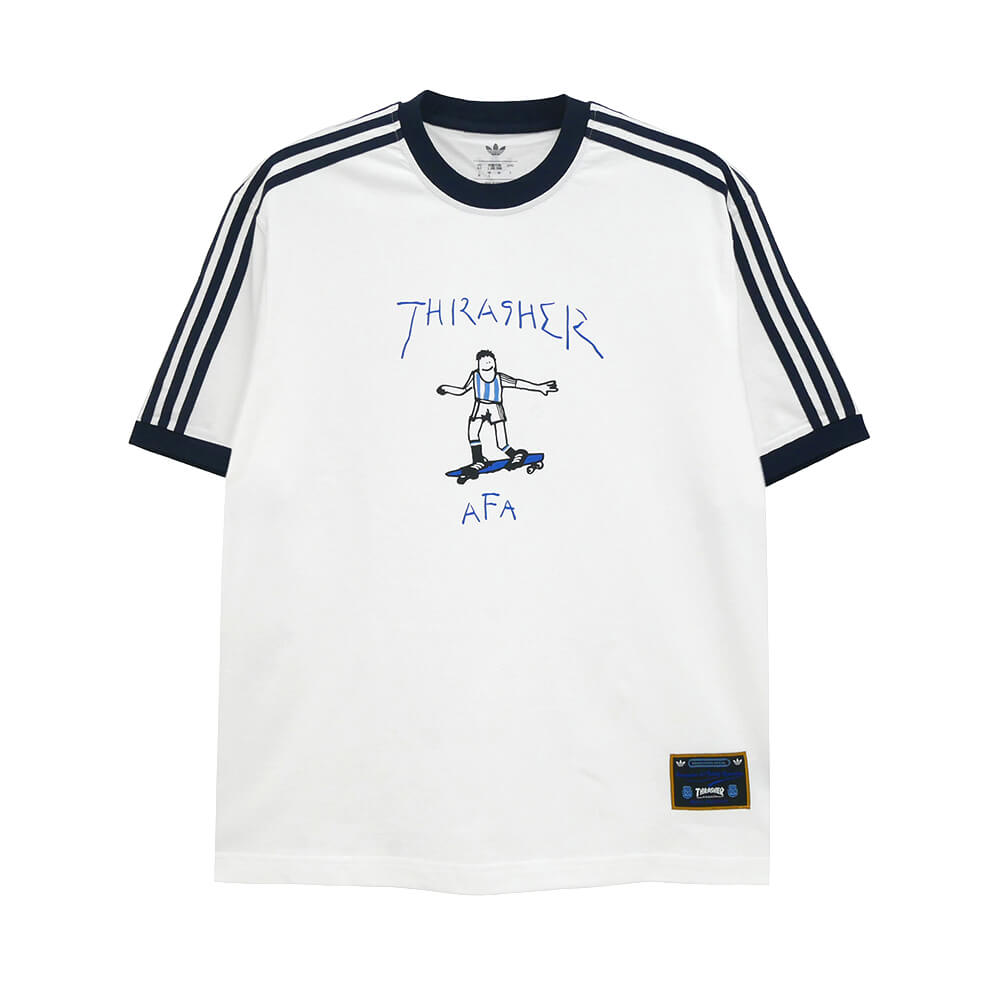 ADIDAS SKATEBOARDING T-SHIRT アディダススケートボーディング Tシャツ THRASHER x AFA GONZ RINGER KX4548 WHITE スケートボード スケボー 