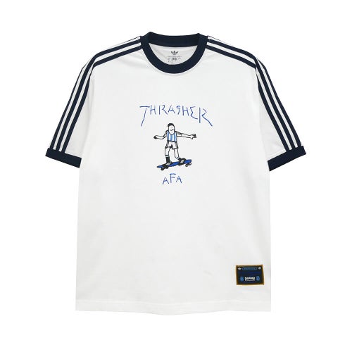 ADIDAS SKATEBOARDING T-SHIRT アディダススケートボーディング Tシャツ THRASHER x AFA GONZ RINGER KX4548 WHITE スケートボード スケボー 
