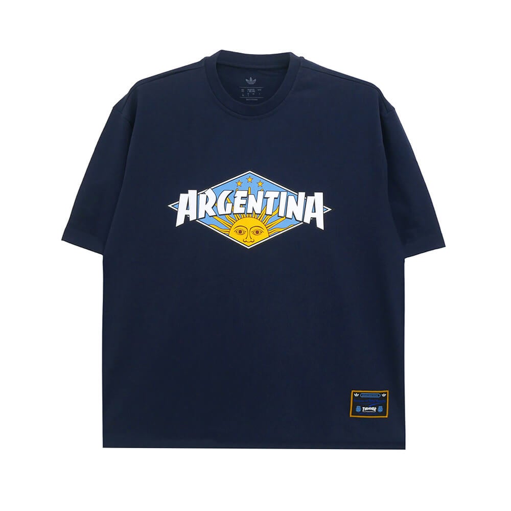 ADIDAS SKATEBOARDING T-SHIRT アディダススケートボーディング Tシャツ THRASHER x AFA ARGENTINA KX4543 NAVY スケートボード スケボー 