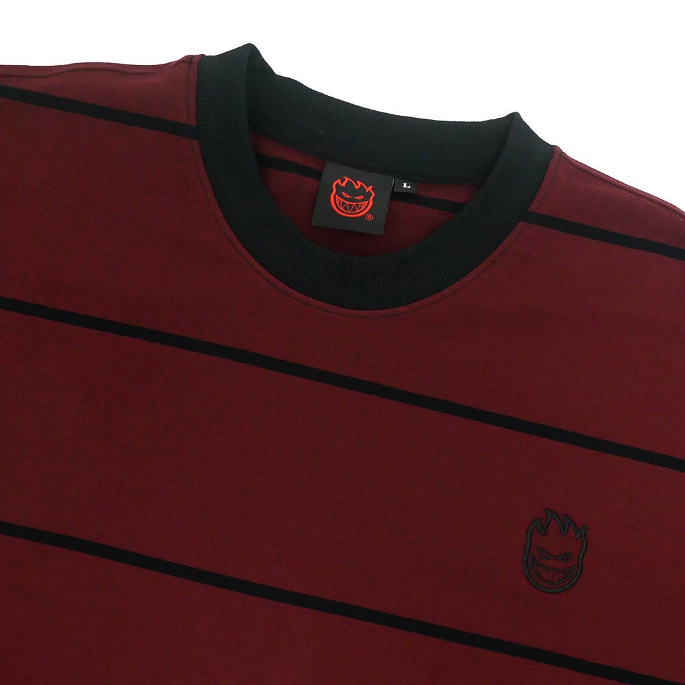 SPITFIRE T-SHIRT スピットファイヤー Tシャツ BIGHEAD EMB STRIPE BURGUNDY/BLACK スケートボード スケボー 1