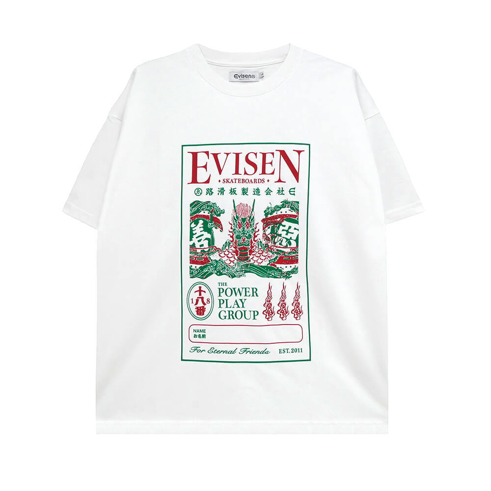 EVISEN T-SHIRT エビセン Tシャツ DRAGON LABEL WHITE スケートボード スケボー 
