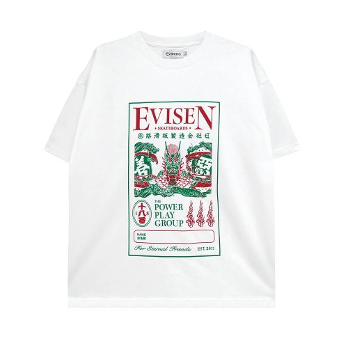 EVISEN T-SHIRT エビセン Tシャツ DRAGON LABEL WHITE スケートボード スケボー 
