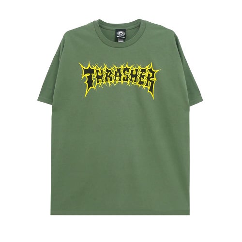 THRASHER T-SHIRT スラッシャー Tシャツ SPIKEY MILITARY GREEN（US企画） スケートボード スケボー 
