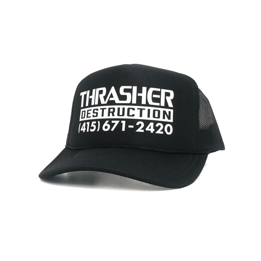 THRASHER MESHCAP スラッシャー メッシュキャップ DESTRUCTION TRUCKER BLACK/BLACK（US企画） スケートボード スケボー 