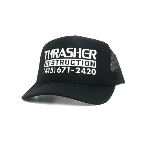 THRASHER MESHCAP スラッシャー メッシュキャップ DESTRUCTION TRUCKER BLACK/BLACK（US企画） スケートボード スケボー 