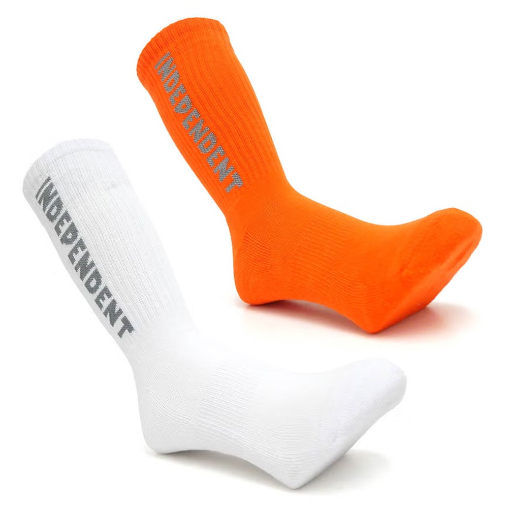  INDEPENDENT SOCKS インディペンデント ソックス 靴下 BASELINE 2 PACK WHITE/ORANGE スケートボード スケボー 11