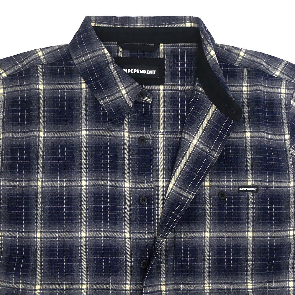 INDEPENDENT SHORT SLEEVE SHIRTS インディペンデント 半袖シャツ BELMONT FLANNEL NAVY/WHITE スケートボード スケボー 3