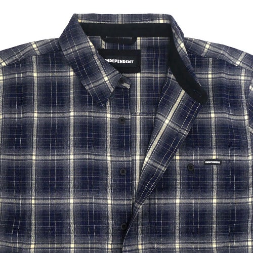 INDEPENDENT SHORT SLEEVE SHIRTS インディペンデント 半袖シャツ BELMONT FLANNEL NAVY/WHITE スケートボード スケボー 3