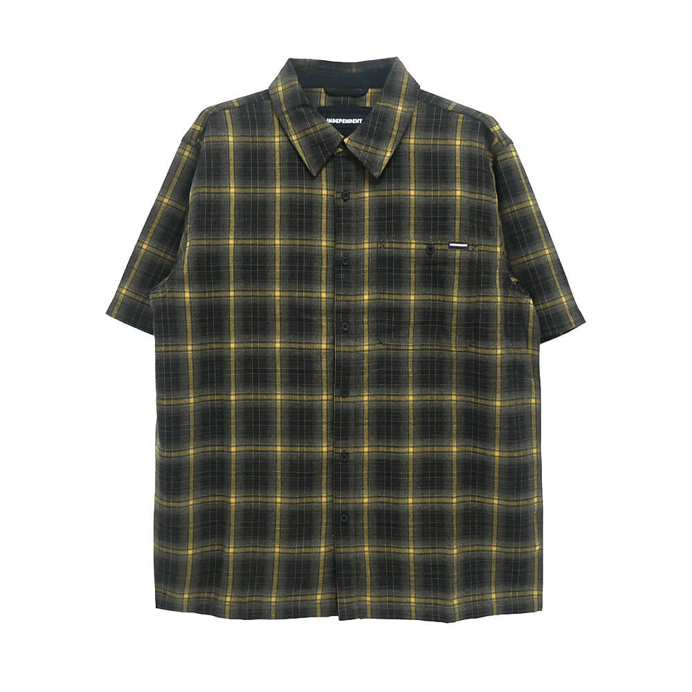 INDEPENDENT SHORT SLEEVE SHIRTS インディペンデント 半袖シャツ BELMONT FLANNEL BLACK/TAN スケートボード スケボー 