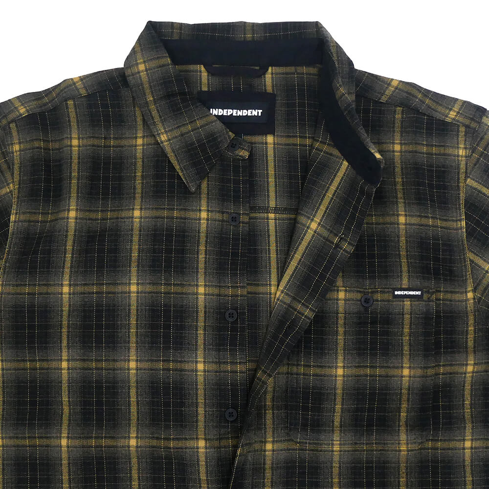 INDEPENDENT SHORT SLEEVE SHIRTS インディペンデント 半袖シャツ BELMONT FLANNEL BLACK/TAN スケートボード スケボー 3
