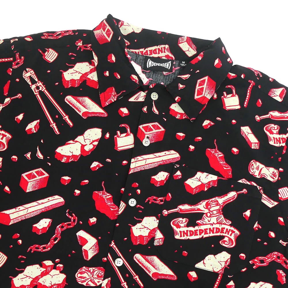  INDEPENDENT SHORT SLEEVE SHIRTS インディペンデント 半袖シャツ UNDER THE BRIDGE TAR/RED スケートボード スケボー 1