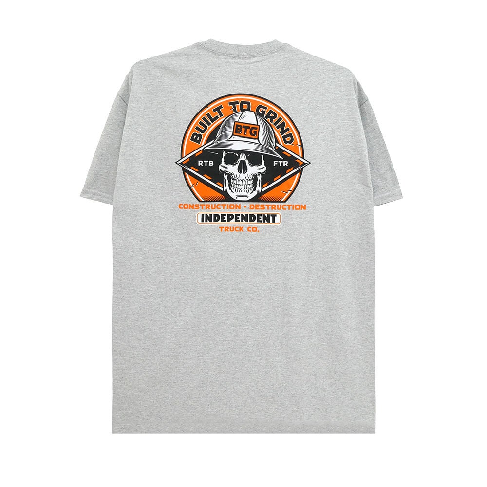  INDEPENDENT T-SHIRT インディペンデント Tシャツ BUILT TO GRIND HARD HEAD GREY スケートボード スケボー 