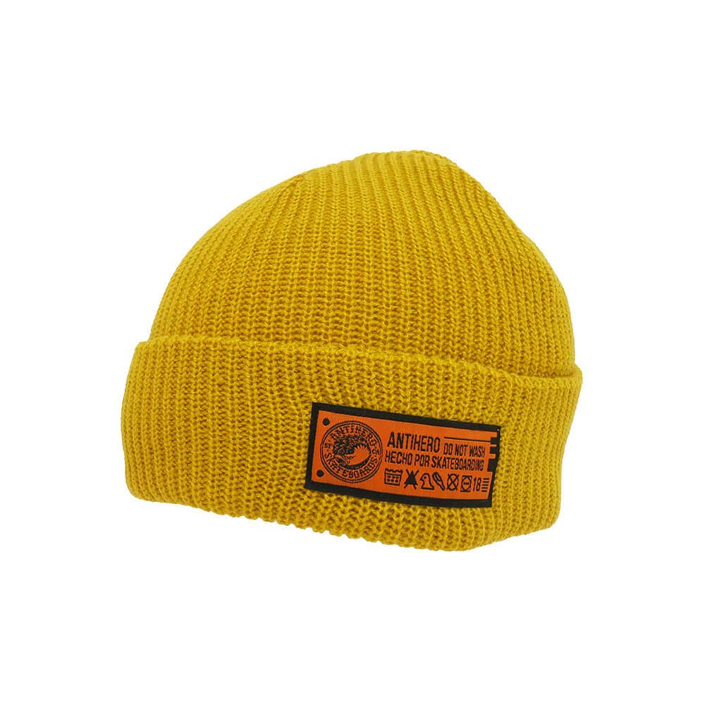 ANTIHERO KNITCAP アンチヒーロー ニットキャップ HECHO POR SKATEBOARDING CUFF BEANIE YELLOW/ORANGE スケートボード スケボー 1
