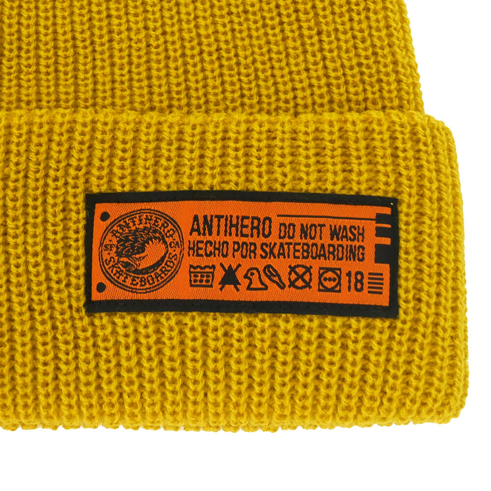 ANTIHERO KNITCAP アンチヒーロー ニットキャップ HECHO POR SKATEBOARDING CUFF BEANIE YELLOW/ORANGE スケートボード スケボー 2