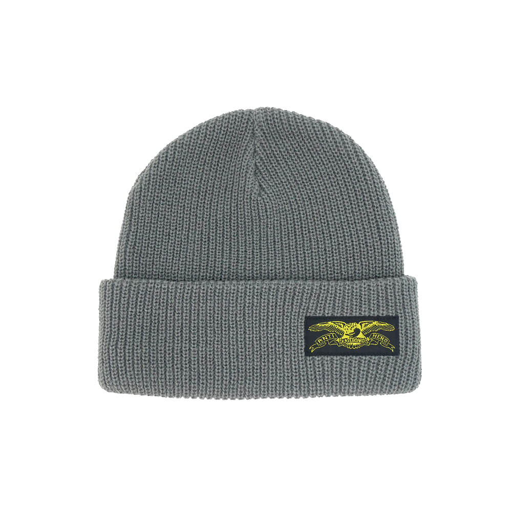ANTIHERO KNITCAP アンチヒーロー ニットキャップ STOCK EAGLE LABEL CUFF BEANIE CHARCOAL/YELLOW スケートボード スケボー 