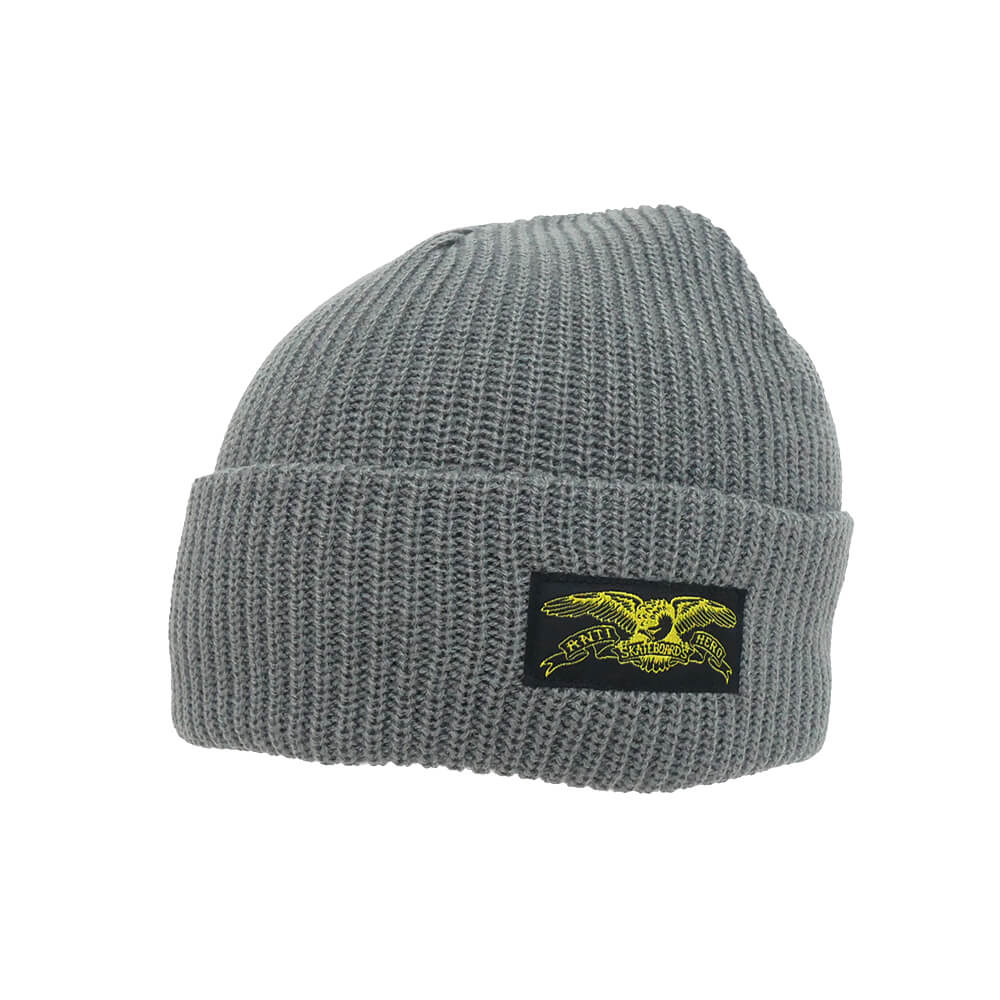 ANTIHERO KNITCAP アンチヒーロー ニットキャップ STOCK EAGLE LABEL CUFF BEANIE CHARCOAL/YELLOW スケートボード スケボー 1