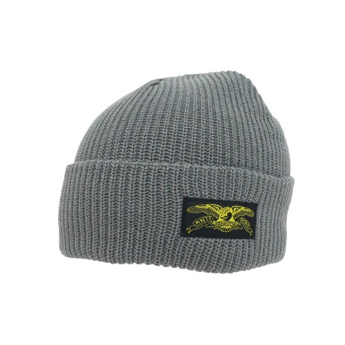 ANTIHERO KNITCAP アンチヒーロー ニットキャップ STOCK EAGLE LABEL CUFF BEANIE CHARCOAL/YELLOW スケートボード スケボー 1
