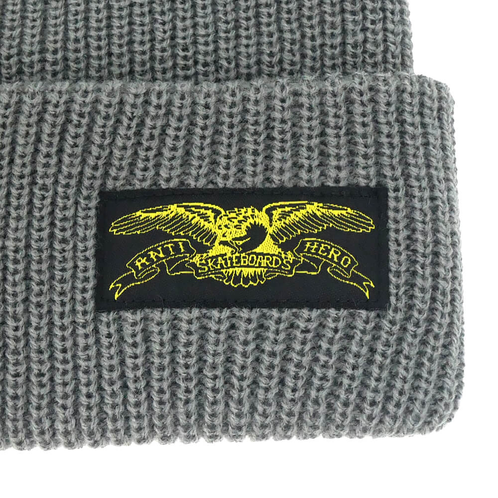 ANTIHERO KNITCAP アンチヒーロー ニットキャップ STOCK EAGLE LABEL CUFF BEANIE CHARCOAL/YELLOW スケートボード スケボー 2